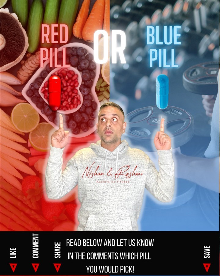 If you could choose ONE pill which one would it be?
To stay in your best shape possible which one would you be happy to sacrifice?
Red pill- You can never eat junk food again e.g. chocolate, cake etc but will never have to exercise again to get into shape!
Blue pill- You have to train 1 hour everyday but you can eat whatever you want and still stay in great shape!
Decide carefully you only have one opportunity!
Let us know in the comments👇🏽👇🏽👇🏽
Hashtag no filter I do really glow like that 😂😉
-Coach Nishan