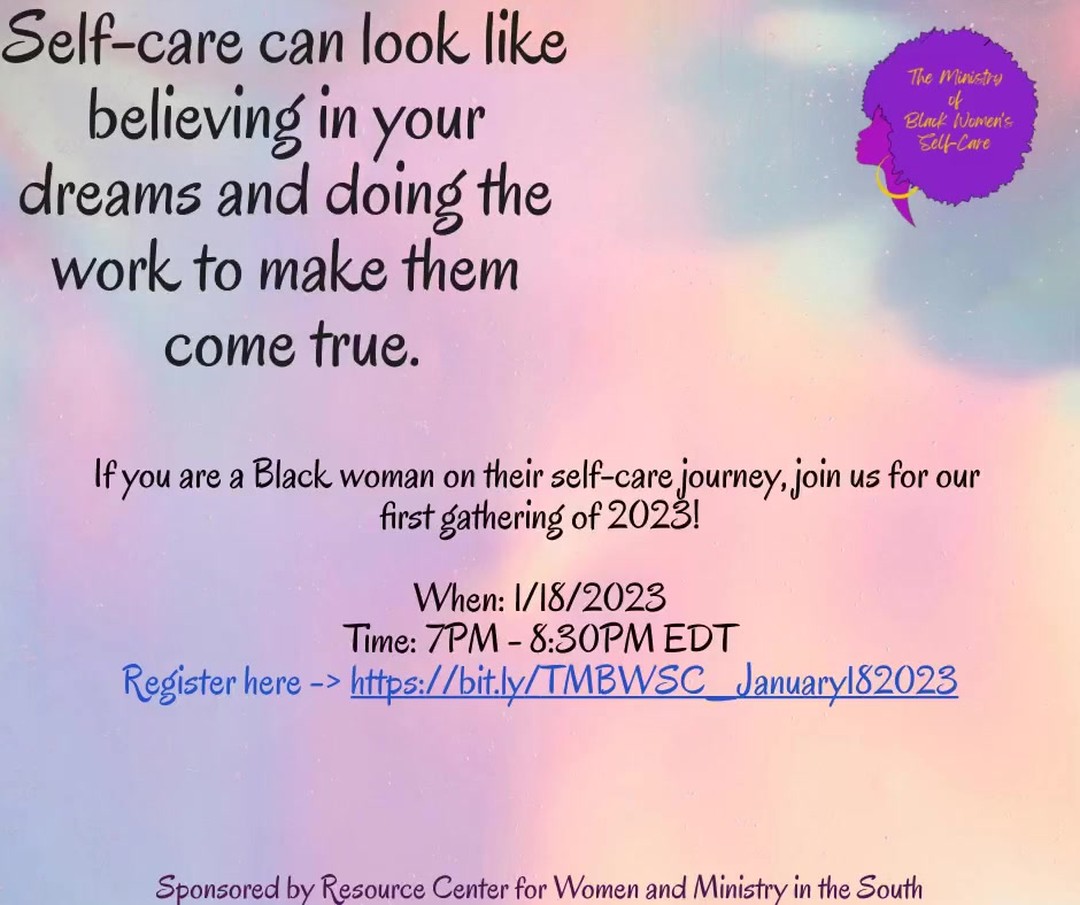 Register here ➡️https://bit.ly/TMBWSC_January182023
#normalizeselfcareforblackwomen
#SelfCareistheNewNormal
#TheMinistryofBlackWomensSelfCare
#selfcare
#TwentyTwentyMe (2023)