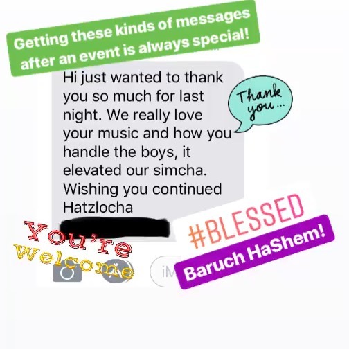 Love getting this wonderful feedback! You’re so very welcome! IYH more simchos!! #Blessed #jewsofinstagram #mazeltov #onlysimchas #feedback #simchaspotted #barmitzvahdj #tzniusfashion #frummothers #thankyouhashem #tyhashem #baruchhashem