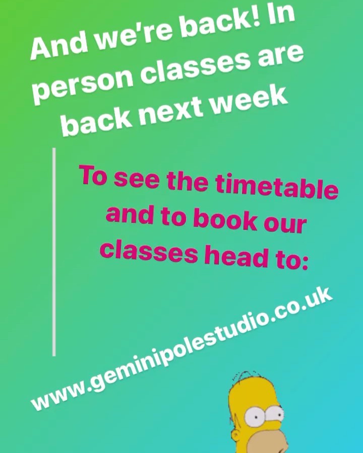 Gemini Pole Studio is back next week!
Our timetable is now live and all bookings are made through
www.geminipolestudio.co.uk
Don’t forget we offer blocks of classes to make them cheaper, student discount, and a 2-4-1 offer for new customers!
See you all soon!