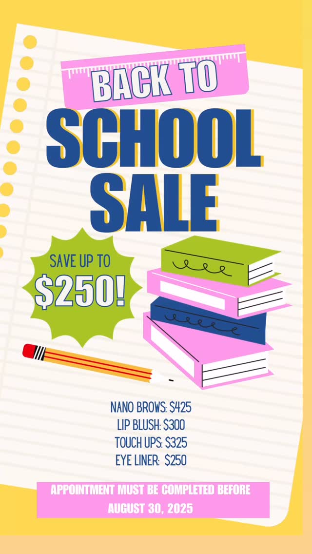 Back-to-School Glow ✨
Nano Brows – $425
Lip Blush – $300
Touch-Ups – $325
Eye liner - $250
📅 Book by Aug 30 to save!
Reply YES to grab your spot 💖