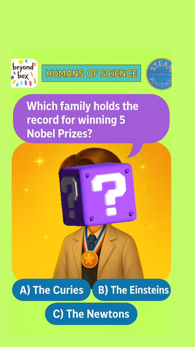Did you know one family holds a record FIVE Nobel Prizes? 🏆🏆🏆🏆🏆 #HumansOfScience #BeyondBox #MarieCurie #NobelPrize #WomenInScience #KidsWhoThink #STEAMLearning