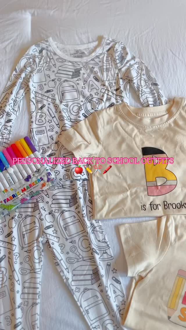 BACK TO SCHOOL ready!!! 🍎✂️🖍️ thanks to @cadenlane and the Back to School line! cute graphic tees, accessories, and even pajamas for the first day and more! use code AHAMADE when you order for 20% off! ❤️ #toddlermom #preschoolfun #backtoschool #schooloutfits