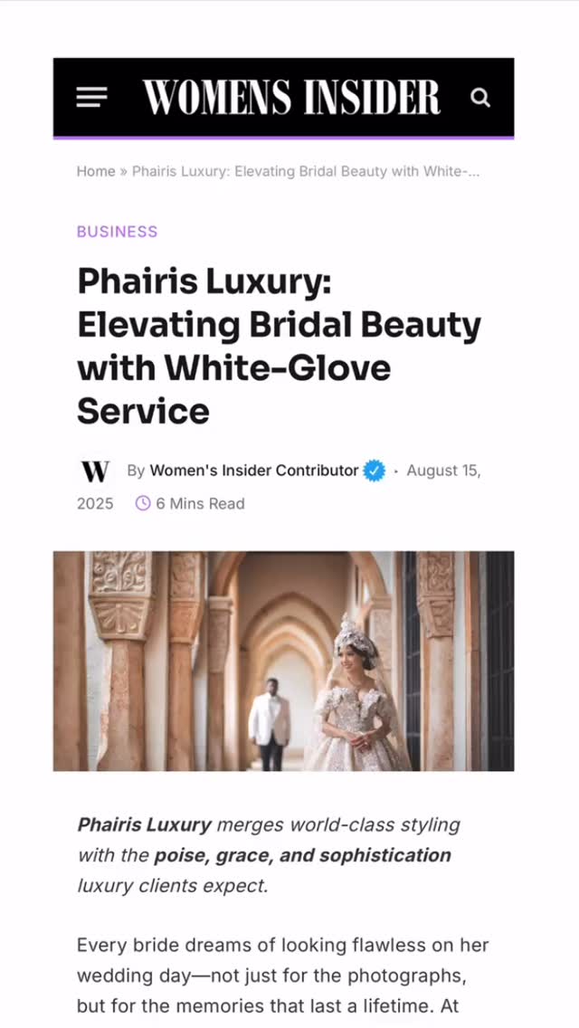 ✨ We’re honored! ✨
Phairis Luxury was recently featured in Women’s Insider for redefining the bridal beauty experience with our signature blend of artistry, elegance, and unmatched service. 💫 From Palm Beach to destinations worldwide, brides choose us for flawless, unforgettable looks on their most important day.
Our glowing ⭐⭐⭐⭐⭐ reviews are a reflection of the trust, love, and joy our brides share with us—and we couldn’t be more grateful. 💍✨
Here’s to celebrating beauty, love, and luxury—always at its finest.
Stunning photos by @munozphotography
Read full article at link in bio
#PhairisLuxury #LuxuryBride #BridalBeauty #WomenInBusiness #5StarExperience #BridalHairAndMakeup