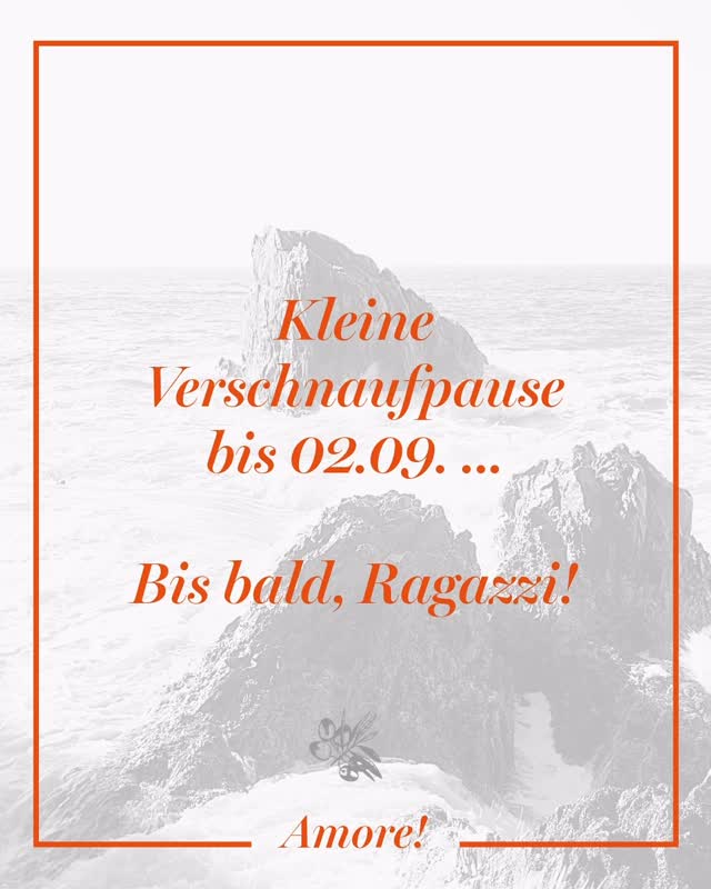 Ciao, Ragazzi!
Wir machen eine kleine Verschnaufpause und sind bis einschließlich 01.09. im Urlaub.
Ab dem 2. September sind wir wieder in voller Frische für Euch da!
Bis bald, amore 💚🤍❤️
#rossetti #urlaub #vacanza #cucinamediterranea #passau #trattoria #italienischgeniessen #mediterran #foodlover #fisch #steak #vegetarischgenießen #vegan #passauliebe #mittagsangebot #mittagspausegeniessen #mediterran #passauliebe #inmoodforfood