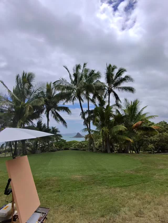 ✨ Setting up for today’s live wedding painting ✨
Narration / Caption (voiceover or text):
“Aloha from beautiful Kualoa Ranch in Oʻahu! I’m all set to capture another love story on canvas, with Mokoliʻi keeping watch in the background. Can’t wait to bring the magic of this wedding to life with my brush strokes.”
Closing shot: You step back, take off your glasses with a smile, and the camera pans to your blank canvas ready for the first strokes.
Hashtags:
#LiveWeddingPainting #OahuWedding #KualoaRanch #Mokolii #HawaiiArtist #WeddingArtist #AlohaArt