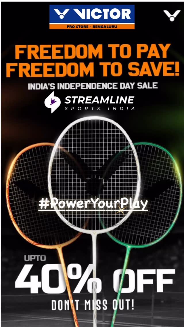 Power Your Play this Independence Day. Visit the VICTOR PRO Store at Ground Floor inside Streamline Sports India.
#victor #Badminton #ashwiniponnappa #streamlinesportsindia