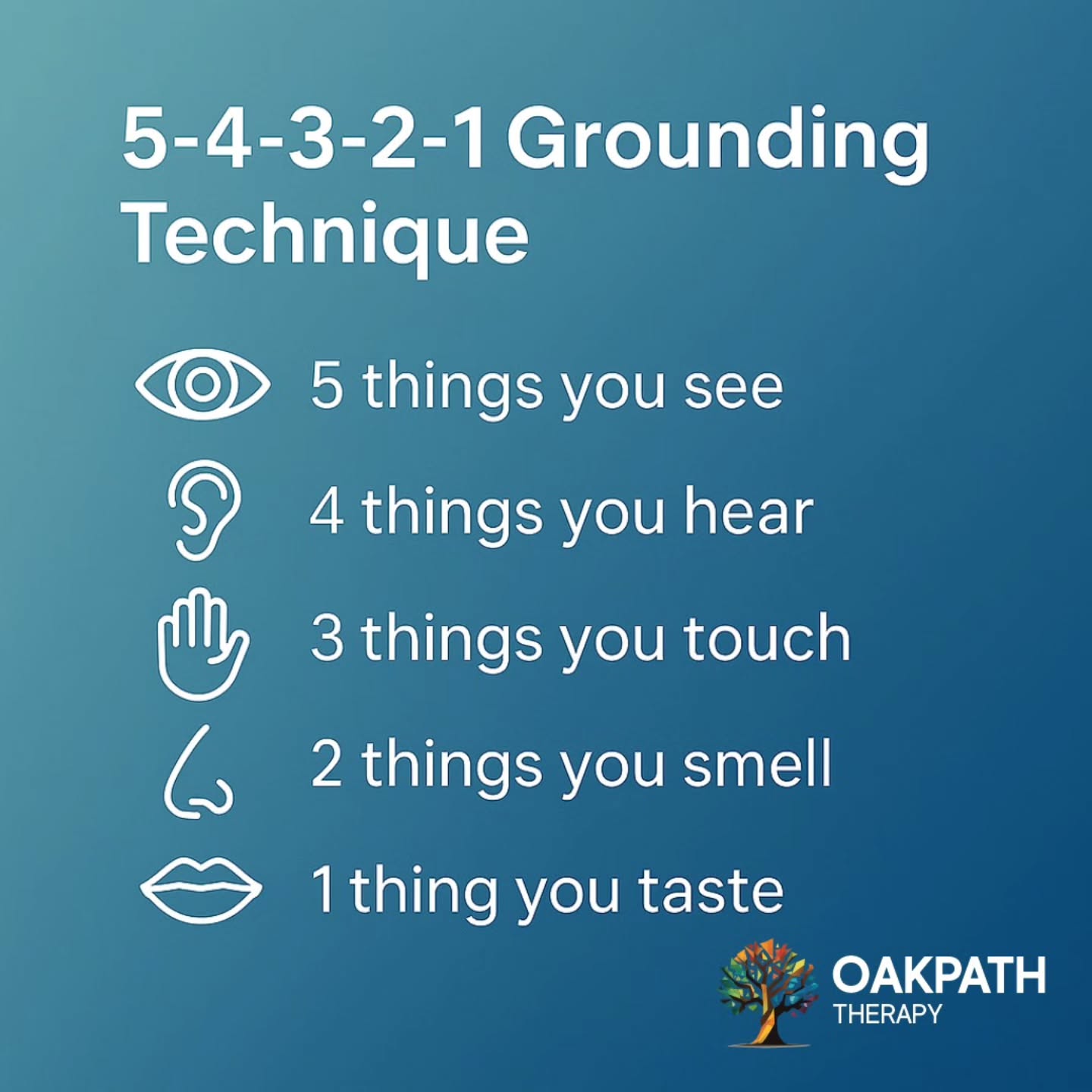 Feeling stressed at work? đ
Try the 5-4-3-2-1 grounding technique to bring yourself back to the present:
đ 5 things you can see
đ 4 things you can hear
â 3 things you can touch
đ 2 things you can smell
đ 1 thing you can taste
Itâs quick, simple, and can really help you reset. Have you tried this before? đđ
#OakPathTherapy #mindfulness #pocmentalhealth #groundingtechnique