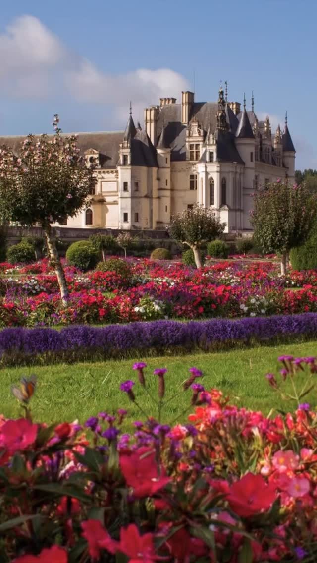 Full video on YouTube 🌸🦋 #chateaudechenonceau #ruebellevue #relaxingvideo #softpiano #chateau #chateaugarden #chenonceau #summergarden #château