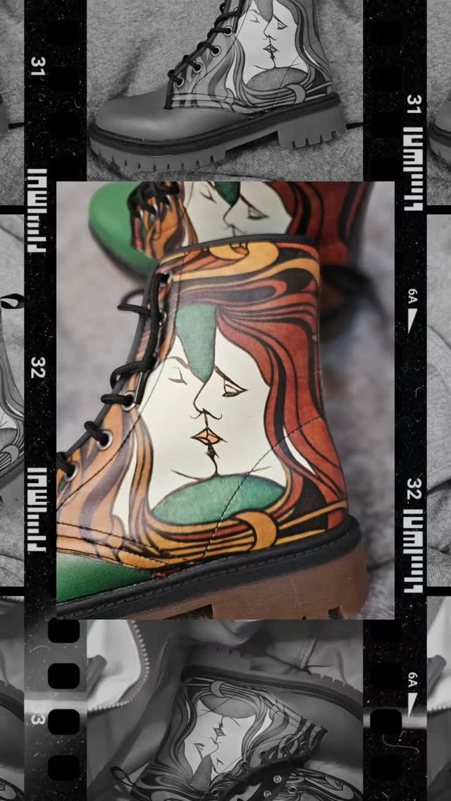 A romantic and expressive boot inspired by Peter Behrens' Art Nouveau masterpiece, The Kiss.
Earthy green and warm brown tones blend with delicate lines and soft curves, echoing early 20th-century decorative art.
Made for comfort with soft faux leather, a padded collar, lace-up front, and a durable rubber sole.
Add a piece of art to your step. Order now.
#faireoirshoes #faireoir #wearableart #artinspiredfashion #fashion #shoes #boots #BootsOfInstagram #greenboots #green
#womanboots #fashionstyle #statementshoes #BoldFashion #bolddesign #lgbtq #lgbtfashion #lesbianfashion #lgbtsupport