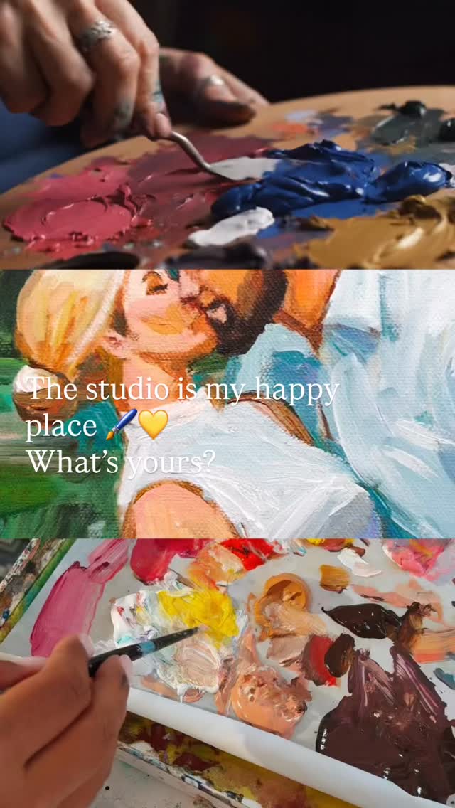 The studio is my happy place 🖌️💛 What’s yours? #studiopainting #eventpainter #lovewhatwedo