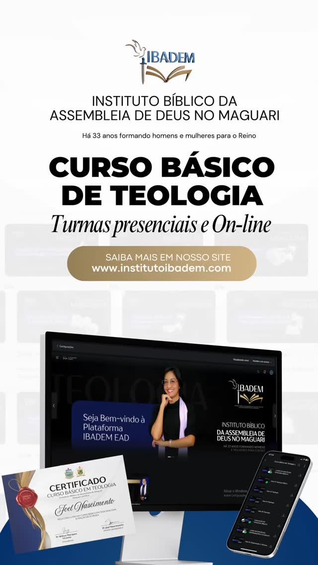 Chegou a sua hora de estudar Teologia com quem ensina há mais de 33 anos📚🔥
Visite nosso site e matricule-se já!
www.institutoibadem.com