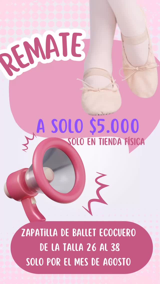 🩰✨ ¡Remate Ballet! Mes de Agosto ✨🩰 ULTIMA SEMANA
Zapatillas ecocuero 💖
Tallas 26 al 38
💲 $5.000
🔥 Stock limitado
📩 Envíanos DM y asegura las tuyas hoy
#remate #ballet #balletdancer #zapatillasdeballet #importadas #dance #ropadedanza #shoppingonline #instashop #chile #santiago