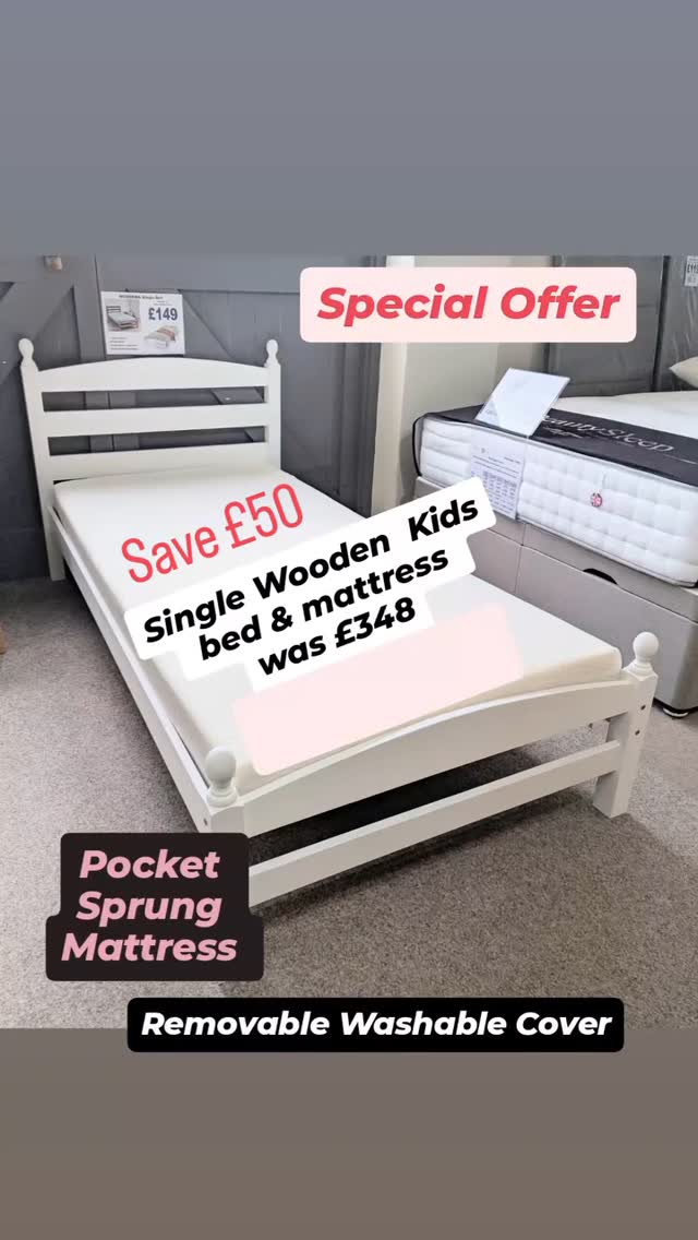 Special Offer Set, save £50. Lovely kids bed with fabulous pocket sprung and memory foam mattress. 10 year warranty on the mattress. Removable Washable Cover.
#scarboroughuk #mattress #scarboroughbedwarehouse #shoplocal #beds #traditionalshop #trybeforeyoubuy