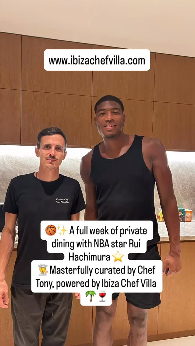 ✨ A full week of private dining with NBA star Rui Hachimura, crafted by Chef Tony in Ibiza.
✨ Una semana completa de cocina privada con la estrella de la NBA Rui Hachimura, creada por el Chef Tony en Ibiza.
✨ Une semaine complète de gastronomie privée avec la star NBA Rui Hachimura, signée par le Chef Tony à Ibiza.
✨ Una settimana intera di alta cucina privata con la stella NBA Rui Hachimura, realizzata dallo Chef Tony a Ibiza.
✨ Eine ganze Woche Private Dining mit NBA-Star Rui Hachimura, kreiert von Chef Tony auf Ibiza.
🌴 Ibiza Chef Villa – Where luxury meets taste 🍷👨🍳
⸻
📌 30 Hashtags optimisés :
#IbizaChefVilla #PrivateChef #LuxuryLifestyle #IbizaVibes #LuxuryExperience #TravelInStyle #LuxuryIbiza #Gastronomy #FineDining #VillaLife #PrivateDining #ExclusiveExperience #ChefLife #LuxuryTravel #SummerInIbiza #FoodieLuxury #HighEndLifestyle #LuxuryVacation #StarChef #BasketballAndLuxury #IbizaLuxury #MichelinStyle #TravelWithTaste #EliteLifestyle #LuxuryWorld #DreamExperience #VVIP #Ibiza2025