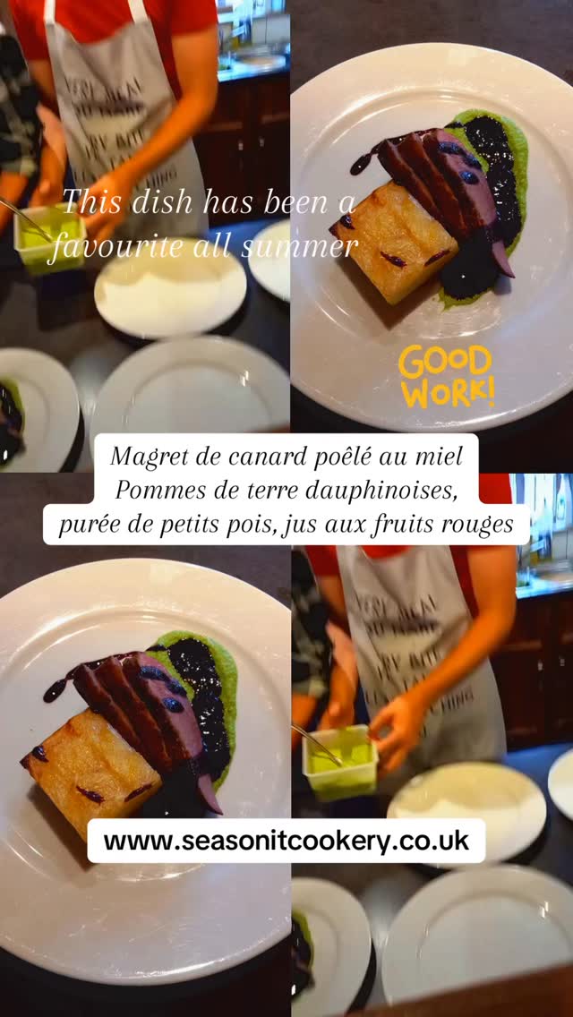 This dish has been a favourite all summer ! Who would like some? Yummy ! Magret de canard poêlé au mielPommes de terre dauphinoises, purée de petits pois, jus aux fruits rouges #dofegold #DofE #seasonitcookery #youthwithoutlimits #teencookerycourse #mumsnet The Duke of Edinburgh’s Award The Scouts