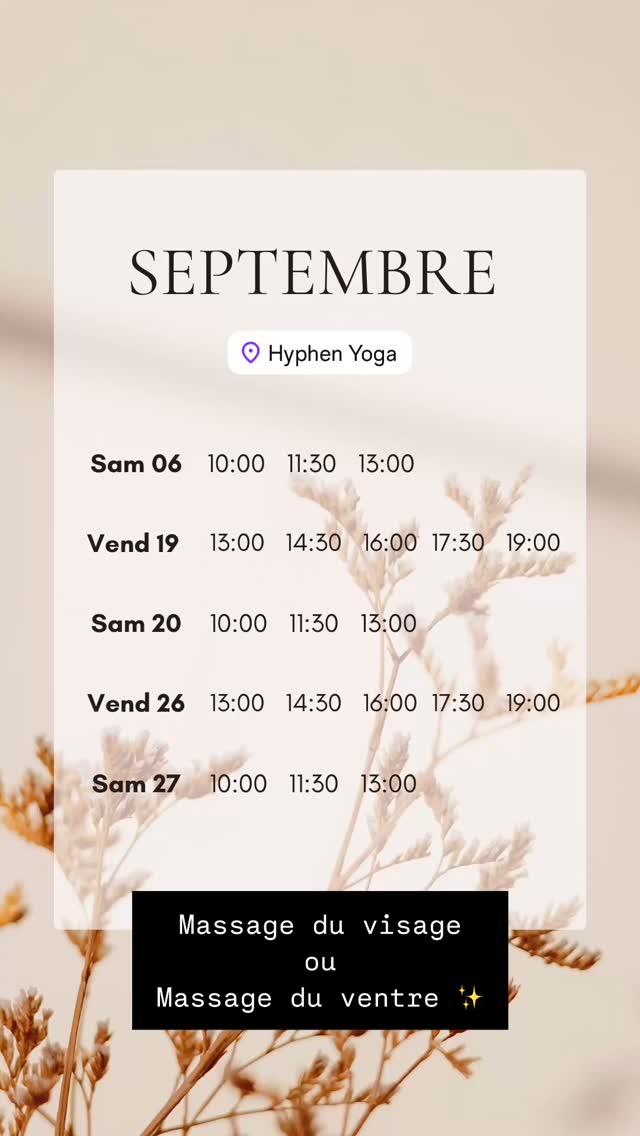 🌿 S E P T E M B R E 🌿
Après l’été, place à la D E T O X et à la V I T A L I T É 🌞
Prenez rendez-vous pour un massage facialiste afin de redonner éclat et tonicité à votre peau ✨
ou pour un massage Belly Detox qui soulage, allège et réharmonise votre ventre 🌸.
Votre rentrée n’a jamais été aussi belle 💖.
📅 Prenez rendez-vous dès maintenant pour septembre.
👉 Pour d’autres disponibilités à domicile, envoyez-moi un message privé 💌.
#massagevalence #kobido #bienetre #facialiste #facialistevalence #skinroutine #kobidovalence #antiage #massageantiage #valenceville❤️