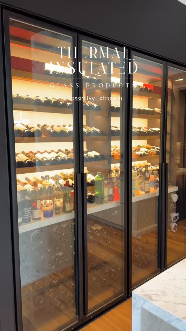 The Classic Ivy is one of TIGP’s signature frame profiles designed in-house.
• Slimline & modern → provides a clean, minimal border so the glass is the star of the installation.
• Flush-fit → sits neatly with cabinetry or wall finishes, so the wine cellar or display looks integrated.
• Durable aluminium system → engineered to house heated double-glazed glass panels without thermal bridging or condensation issues.
• Customisable → can be finished in black,white, bronzed, brass, or other powder-coats to match cabinetry, joinery, or architectural detailing.
Email us today admin@thermalglass.com.au