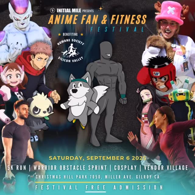 5 more days to go! Register for our 5k run, cheer on our Warriors, share your cosplay by entering our cosplay contest, participate in our raffle and support small business at our vendor village. Tell your friends, family, colleagues and help us spread the word. Hope to see you all on Saturday September 6 at Christmas Hill Park. #animefanandfitnessfestival #initialmile #adaptevolveascend #animefest #animefans #anime #animelife #fitnessfest #fitnesslifestyle #fitlife #fitnessfest #bayareaevents #gilroy #5krun #bayarea5k #5k #gilroyevents #cosplaycontest #obstaclecourse #vendorvillage #supportsmallbusiness