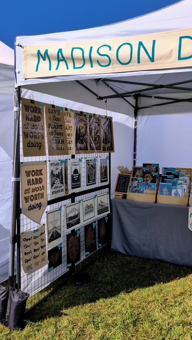 ✨ THE SET UP ✨ .
.
Today is my last outdoor market of the year!
Come see the ultimate display set up for all my handmade goods : all the way from the littlest, linoleum block greeting cards to the largest, steamroll printed, wood block banner!
.
MAKE ART MKE
Sunday Sept 7
10am until 4pm
MOUNT MARY
.
.
.
@makeartmke @litmke @mountmaryuniversity
#printmaker #smallbusiness #womanowned #womeninprint #milwaukee #mke #artforsale #linocut #screenprinting