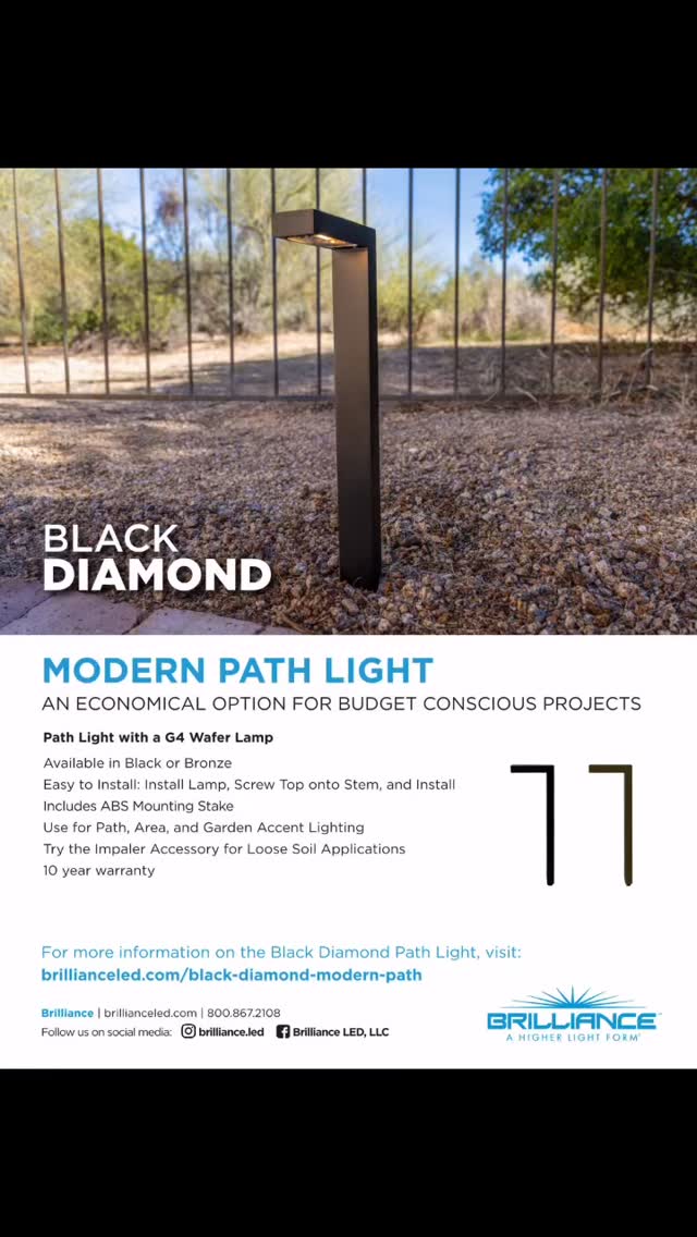 This modern fixture is a downward facing path light perfect for path, area, and garden accent lighting. This fixture comes in a black baked enamel finish.
3W 2700K
300 lumens
Visit us at www.outdoorlightingcanada.com #outdoorlightingcanada #modernpathlight #brillliance