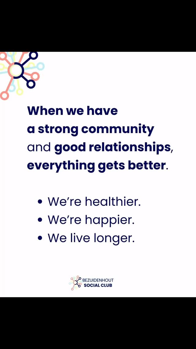 The longest ongoing study on human happiness from Harvard (87 years and counting) found something simple yet profound:
When we have a strong community and good relationships, everything gets better.
We’re healthier. We’re happier. We live longer.
And yet, many of us no longer feel that sense of belonging.
Life in a new location or country—or even in a fast, busy city—can sometimes feel surprisingly lonely and disconnected.
We can be busy, surrounded by people at work or school, and still feel that something is missing.
I want to ask you:
When was the last time you truly felt the belonging, being a part of a community? 🤗
.
.
.
#bezuidenhoutsocialclub #community #communitybuilding #bezuidenhout #thehague #internationalcommunity #interlocals Welcome to the Bezuidenhout Social Club!
Please also visit our website www.bezuidenhoutsocialclub.nl
On the homepage, you can sign up for our newsletter and stay informed about upcoming events.
Looking forward to meeting you at one of our gatherings. 🤗