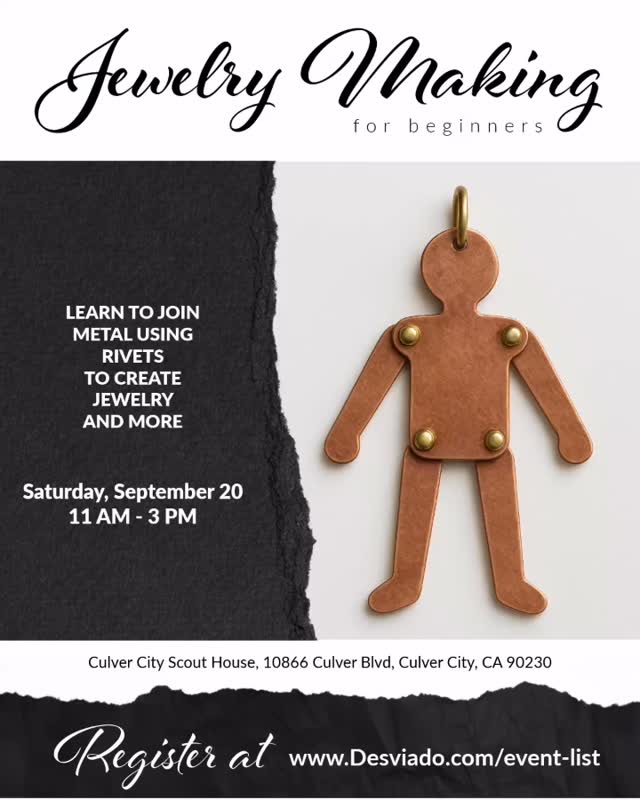 ✨ Upcoming Workshop ✨
Join me on September 20th for a hands-on workshop where we’ll dive into the art of riveting. 🔩
Riveting is a timeless jewelry and metalsmithing technique used to create secure, movable, and decorative connections without soldering. In this session, you’ll learn step by step how to design and assemble your own unique piece using simple tools and accessible materials.
Whether you’re a beginner or looking to expand your skills, this workshop is all about process, play, and discovering new ways to connect materials.
📅 Date: September 20
📍 Location: Culver City Scout House
⏰ Time: 11 am - 3 pm
🎟 Materials provided – just bring your curiosity!
✨ Limited spots available. Reserve your spot today!
.
.
.
#RivetingWorkshop #JewelryMaking #HandsOnArt #Metalsmithing #CreativeProcess #ArtWorkshop #jewelryworkshop #CulverCity #LosAngeles #MonicaMoreno #desviado