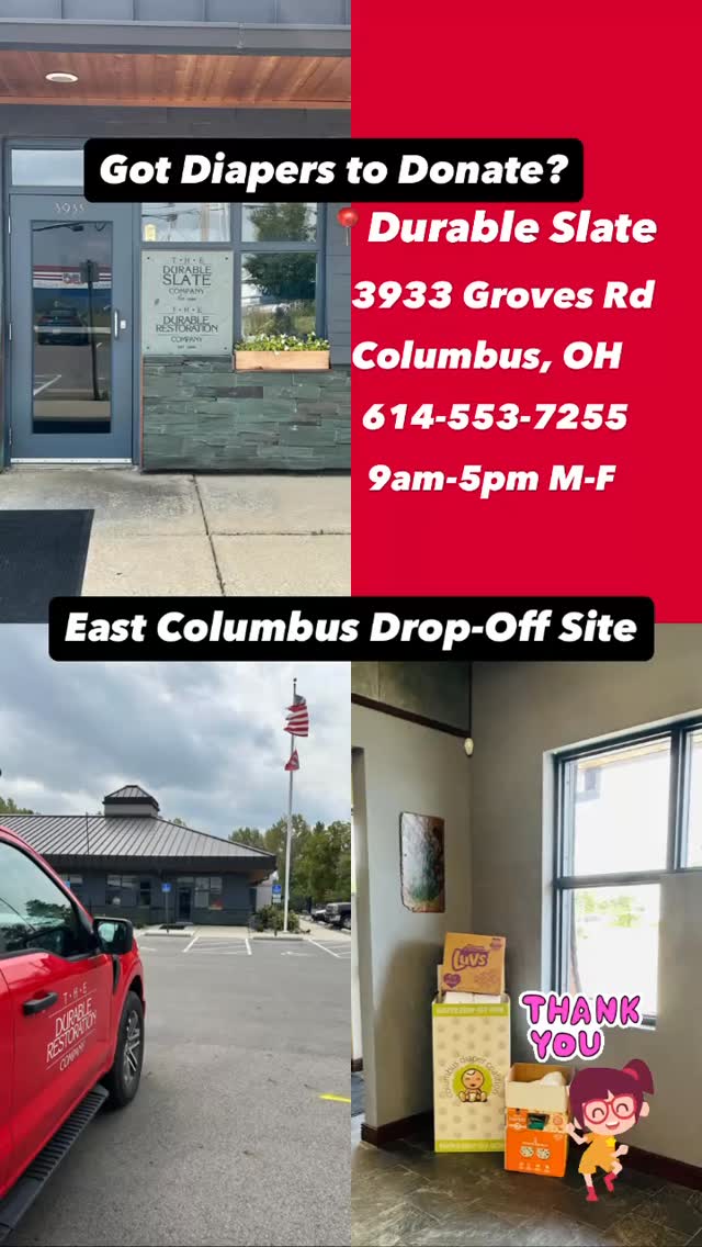 Got diapers to donate? Swing by our EAST side drop-off site
📍Durable Slate 3933 Groves Rd 9am-5pm accepting donations on behalf #cbusdiaperco #giveback #shoplocal #614 #diaperneed #womensupportingwomen #donate #forthekids❤️