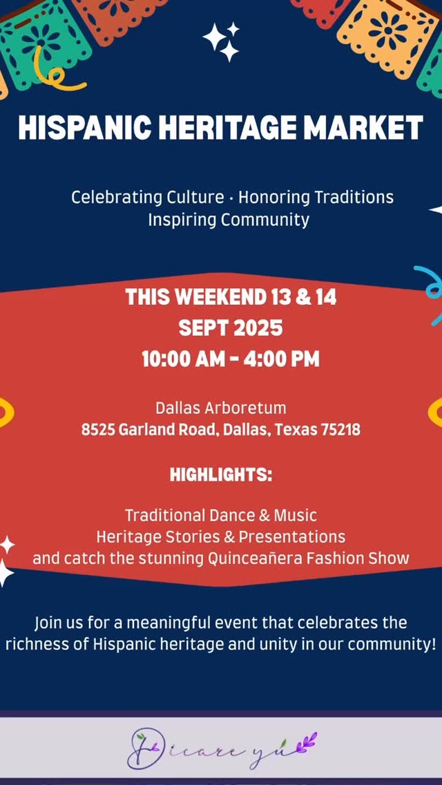 Hola querida comunidad, les dejo esta invitación para este fin de semana del 13 y 14 de septiembre 2025. Es un market organizado por el jardín botánico de Dallas. Espero verlos allá. #arboretumdallas #dicareyu #herenciahispana #vivamexico
Hello dear community, I leave you this invitation for this weekend of September 13 and 14, 2025. It is a market organized by the Dallas Botanical Garden. I hope to see you there.