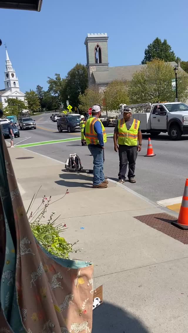 Painting the crosswalks cool colors in downtown Middlebury! #smalltowncolor #mainstreetmiddlebury #middleburycollege #womanownedbusiness #experiencemiddlebury #smalltownliving❤️
