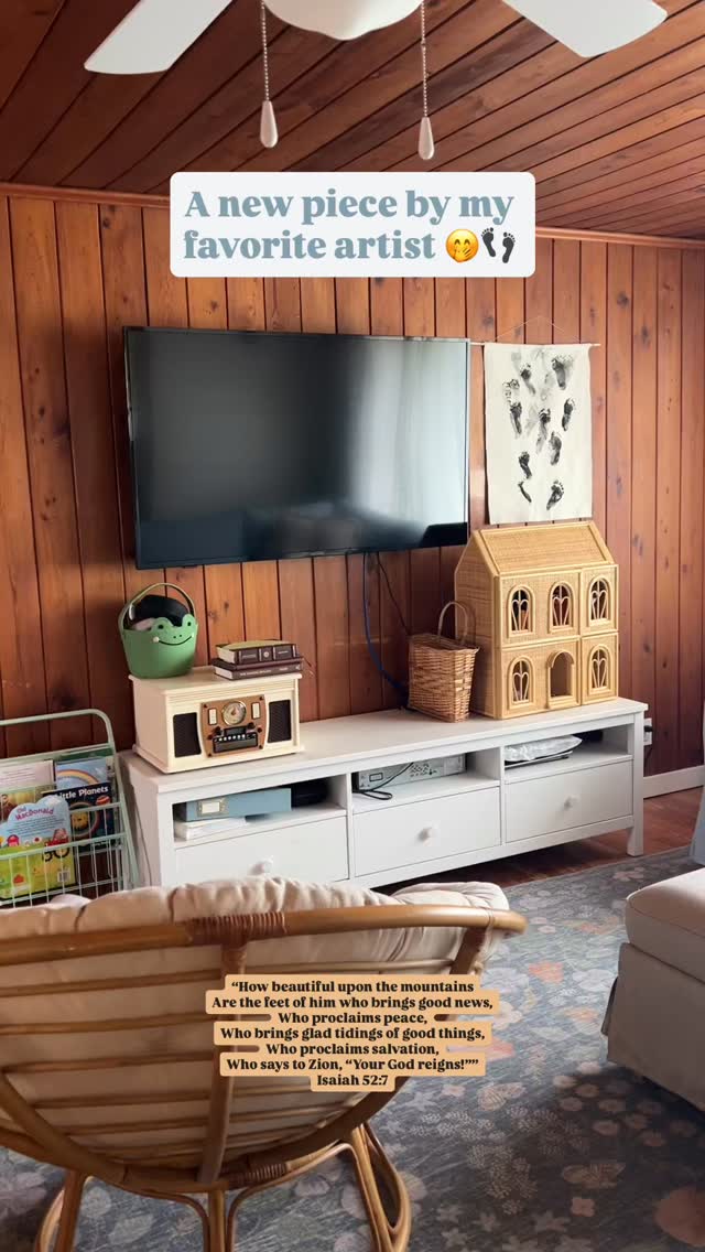 Saw this trend going around and knew I wanted a little wall tarp to remind me of the little stompy feet that bring our home to life.👣
“How beautiful upon the mountains
Are the feet of him who brings good news,
Who proclaims peace,
Who brings glad tidings of good things,
Who proclaims salvation,
Who says to Zion,
“Your God reigns!””
Isaiah 52:7