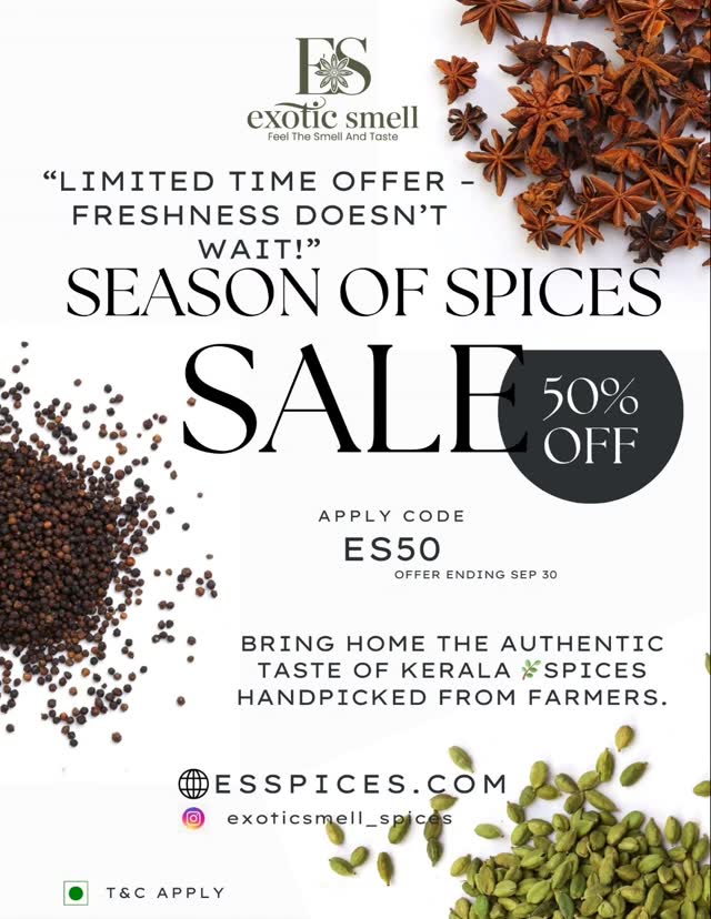 “Limited time offer 50%off CODE. ES50 apply
Sep 30 end
www.esspices.com
Check out website
Natural spice
Spices
#natural #spice #special #offer
