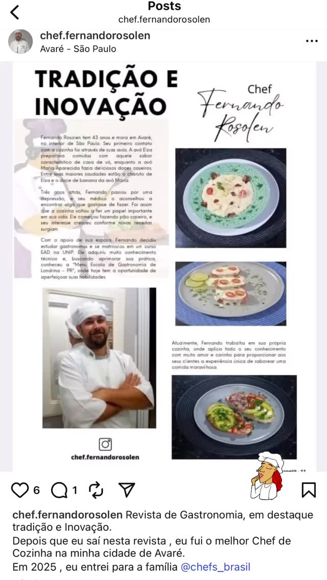 Parabéns chef Fernando você merece os reconhecimentos pelo seu esforço e paixão