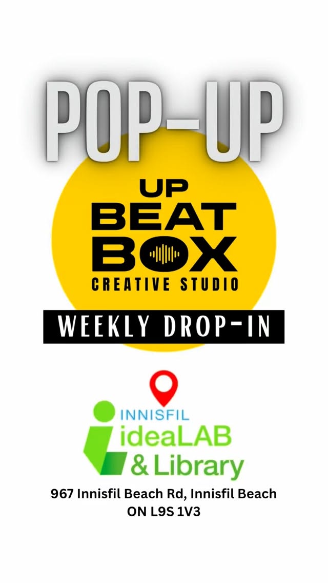 Our WEEKLY drop-ins are back ! POP UP style !
We will be at @innisfilidealab till the end of October EVERY WEDNESDAY!
We will have yoga/wellness classes FREE and open to everyone (bring your own yoga mat or something to lay on ), recoding music for members with our in house engineer, meeting rooms green screen and games.
Also come and check out @innisfilidealab Hack lab! (Come in or call Library for more details )
Look out for us next week September 17th 5pm to 8pm !
Tell some people you may know and come out and meet us !
See ya then !