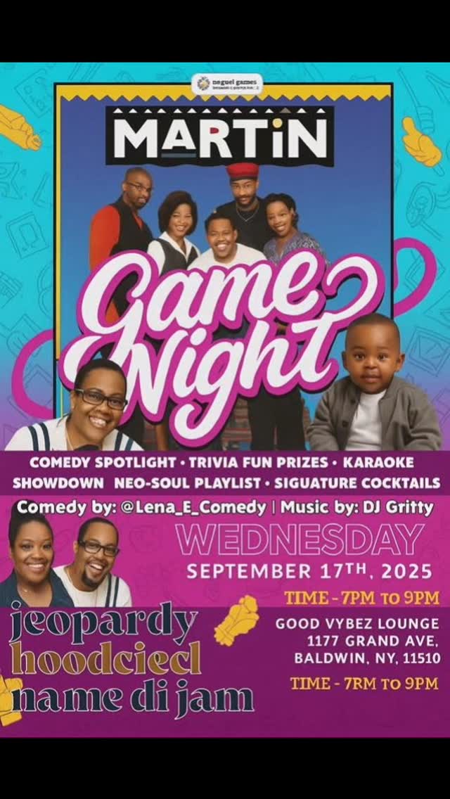 Wassup wassup it's Martin Comedy Game Night @goodvybezli #games #comedy and more! Featuring @lena_e_comedy See you there! 🏆😄✨️