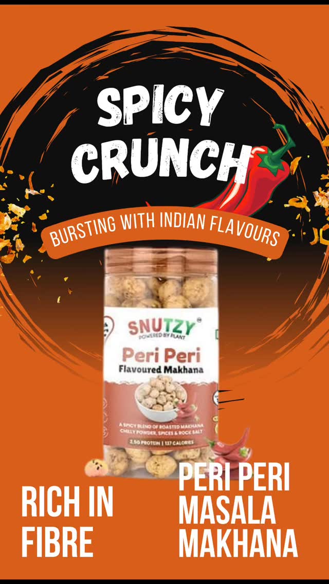 Turn up the heat with Snutzy Peri Peri Makhana 🔥 The perfect spicy crunch for your snack cravings! 🌶️✨"
#Snutzy #PeriPeriMakhana #HealthySnacking #SpicyCravings #CrunchyGoodness #GuiltFreeSnacking #SnackSmart #TasteWithHealth