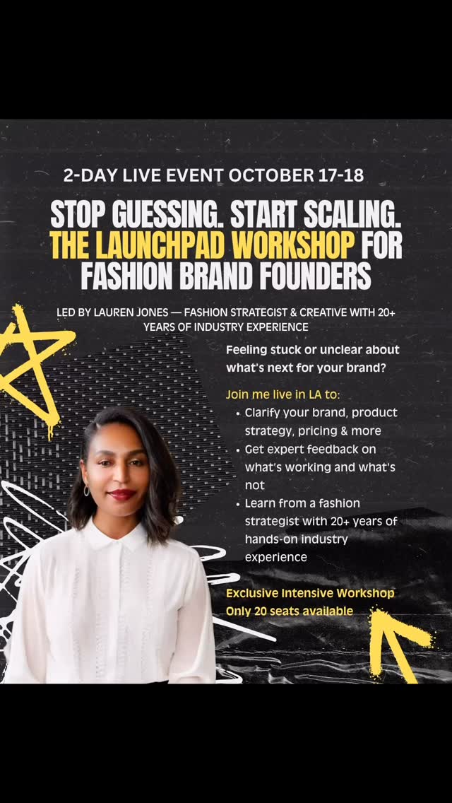 STUCK? OVERWHELMED? READY TO SCALE?
Most fashion founders are wasting time, money, and energy second-guessing every move.
📉 No clear brand strategy
📉 Pricing based on guesses, not margins
📉 Products that don’t sell because there’s no plan
That ends here.
🔥 Join me LIVE in Los Angeles, Oct 17–18 for The LaunchPad Workshop — a 2-day, in-person intensive where you’ll finally get the blueprint to build, grow, or reboot your fashion brand the right way.
Here’s what you’ll leave with:
✔ Brand strategy that attracts your customer + stands out
✔ Product development & sourcing done the right way
✔ Pricing & budgeting for real profit
✔ Launch planning from pre-hype to post-sales
✔ Confidence, clarity, and a clear next-step plan
📍 Los Angeles | Oct 17–18 | 9:30–5PM
🎟 Only 20 seats available → Link in Bio
Comment “ready to scale” and I’ll DM you a special discount offer
This is where it all clicks! Don’t wait…secure your spot today.
⸻
#FashionBusiness #FashionEntrepreneur #FashionBrand #FashionStartup #StartupStrategy
#BrandGrowth #FashionDesignerLife #FashionIndustry #EntrepreneurLife #CreativeEntrepreneur
#SmallBusinessOwner #BusinessGrowth #FashionConsultant #BrandStrategy #FashionMarketing