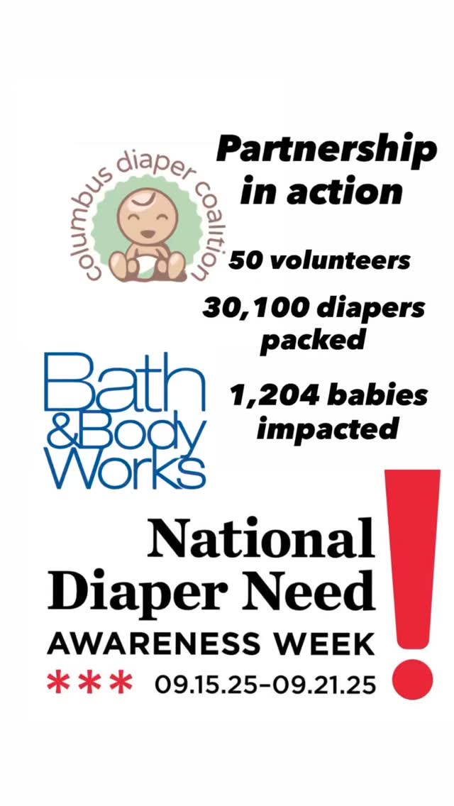 Diapers On the Move! 🚚
We’re traveling to #bathandbodyworks A Volunteer Event Combining Resources to bridge The Gap & #enddiaperneed
💙Big Impact Moments 💙
💪50 Volunteers
🍼30,100 diapers
⭐️1,204 babies + families impacted 👊
#nationaldiaperneedawarenessweek #ginghamgivesback #volunteerevent #bathandbodyworks #teambuilding #614 #614columbus #impact #joinus #makingadifference #cbusdiaperco #forthekids