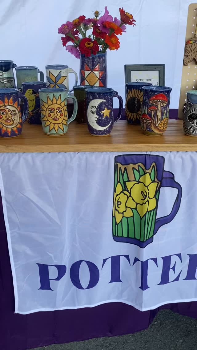 I’m all set up at @wvmoonlightmarket - come see me from 4 to 9pm at Morgantown Market Place Pavilion! #moonlightmarket #moonlightmarketmorgantown #morgantownwv #appalachianartist #wvpottery