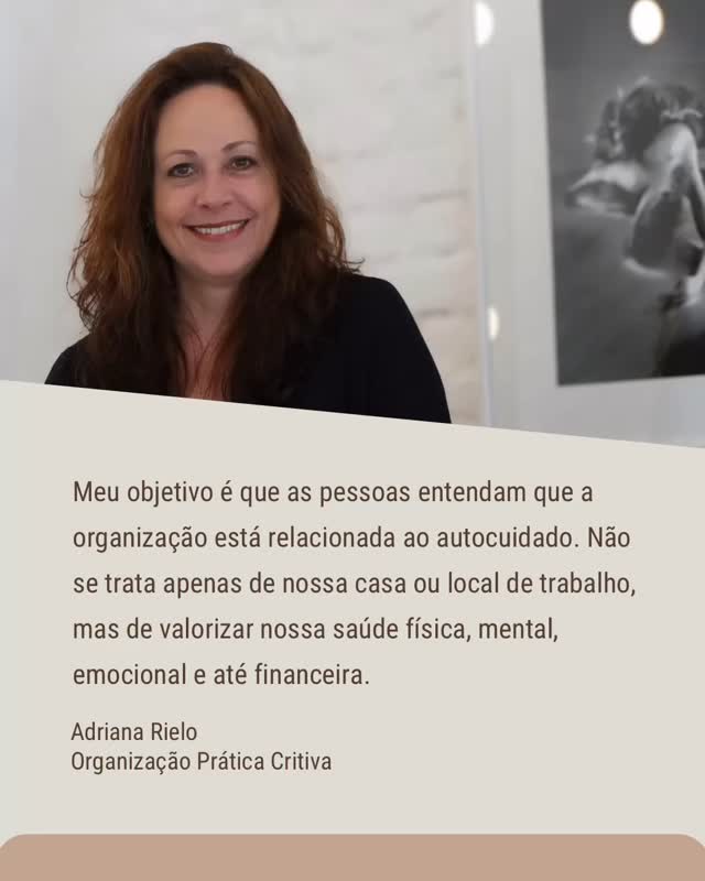 Meu objetivo é que as pessoas entendam que a organização está relacionada ao autocuidado. Não se trata apenas de nossa casa ou local de trabalho, mas de valorizar nossa saúde física, mental, emocional e até financeira.
Adriana Rielo
Organização Prática Criativa
#estilodevida #bemestar #produtividade #tempo #planejamento #organizacaopraticacriativa #personalorganizersp #organizaçãosp #organização #personalorganizersp #objetivo #saúdefísica #saúdeemocional #financeiro