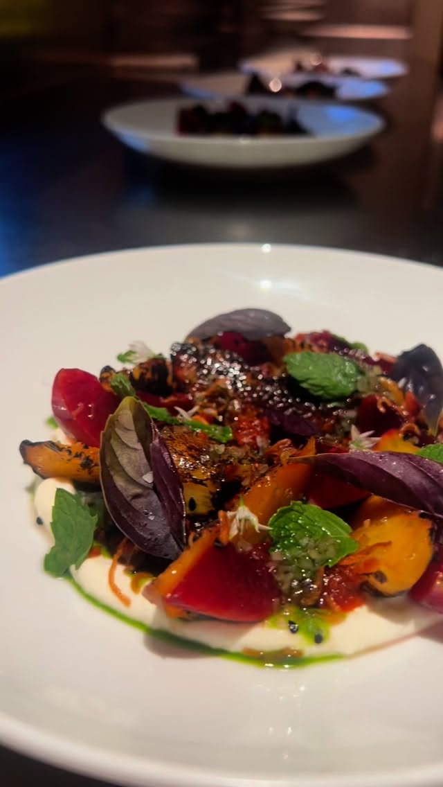 Seasons changing around here. Slowly watching the garden wilt away, sunflowers fall over, pumpkins turn from green to orange and these last few leaves off our opal basil plant make it to the plate.
I guess it’s time to start thinking about winter squash, potatoes and what I’m going to be for Halloween 👻
Grilled Stone fruit | Nigella | Nduja | Ricotta | Whatever herbs are still growing in the garden