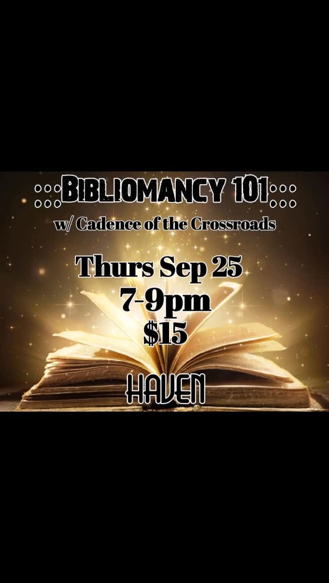 Bibliomancy class at Haven HDG this Thursday 9/25 with me and @haven_hdg Get wordy, witchy, and whimsical with us! #divination #artwitch #bibliomancy