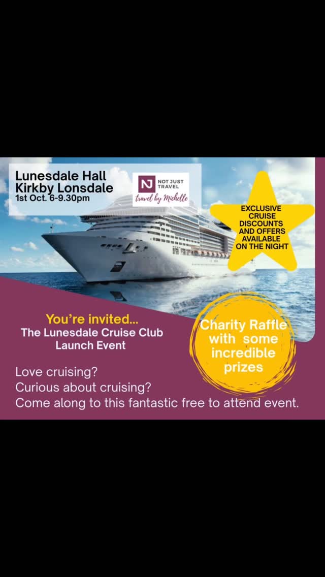 Curious about cruising? We’d love you to join us at the Lunesdale Hall on Wednesday 1st October 6pm…
🚢 Discover the World of Cruising, find out what really makes life at sea such a unique way to travel.
🌍 Insider Travel Insights - hear from the expert Michelle Nurdin at Not Just Travel about destinations, ships, and the cruise experience.
👗 Cruise Casual Wardrobe Tips, I’ll be sharing how to look stylish yet relaxed on board without overpacking.
🧳 Packing Made Easy, learn the essentials to bring (and what to leave at home!) for stress-free cruise style.
💬 Ask Your Questions, from first-time nerves to fashion dilemmas, this is your chance to get answers.
🎁 Charity Prize Draw - Win a style consultation with me, a Fortnum & Mason Hamper, handmade jewellery, a fitness training session, nutrition products, designer clothing and free membership to LV Fitness.
🥂Relaxed Atmosphere, enjoy a friendly event with like-minded people who are curious about cruising.