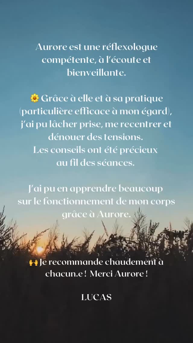 Merci Lucas pour ce partage !
Et vous ? Que faites-vous en prévention pour vous sentir bien ?
Je suis Aurore et je vous retrouve tous les jours pour des séances de réflexologie à Rennes.
Réservation par téléphone ou directement depuis le site www.ressource-aurore.fr ou via Planity « Aurore Courcoux Réflexologue Rennes »
Belle journée à toutes et à tous !
#rennes #reflexologieplantaire #reflexologie #vitalité #bienetre #medecinedouce #reflexologue #craniosacraltherapy #lymphaticdrainage #respiration