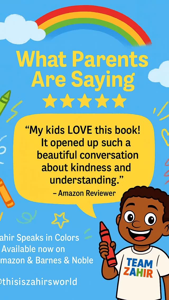 ⭐️⭐️⭐️⭐️⭐️ The love for Zahir Speaks in Colors has been nothing short of amazing! Every review reminds me why this story matters, representation, love, and acceptance for our kids.
If you haven’t grabbed your copy yet, now is the time! 📚 Available on Amazon + Barnes & Noble.
✨ Hit that share button to help us spread the word and get this book into the hands of more parents, teachers, and caregivers who need it.
I