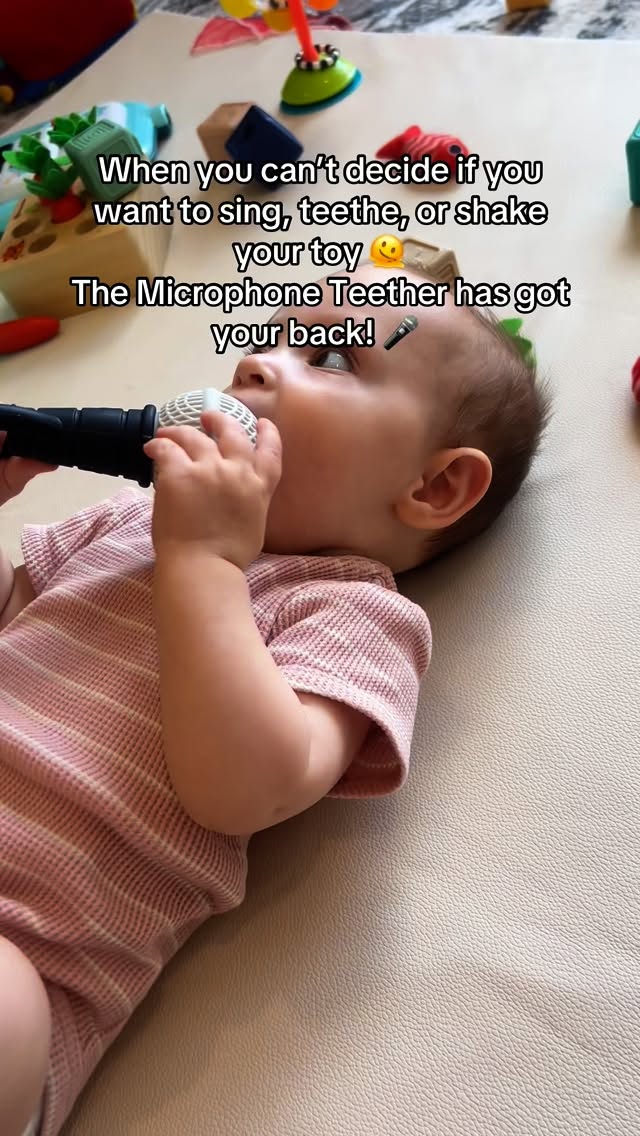 Our BPA free, food-grade silicone microphone teether does it all! Encourages cooing, singing, communication and bonding. Promotes rhythmic play with the rattle inside as well as grip skills. Relieves itchy gums and teething discomfort. You can shop now at www.thesingingmom.com 😍
#microphoneteether #babygift #babytoys #teether #wakewindows