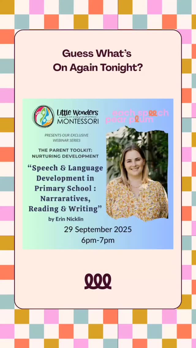 We are back tonight with another webinar with @lwmindooroopilly @littlewondersmontessori !
I’ll be talking all things school ages language, narrative, reading and writing.
Can’t wait to see you there!
#eachspeechpearplum #speechpathologyaustralia #speechpathology #earlyintervention #playbasedlearning #brisbanespeechpathology #ndisaustralia #ndis #languagelearning