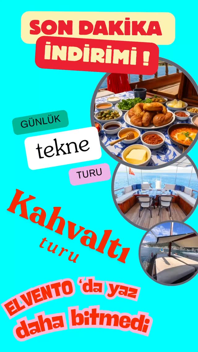 Günübirlik ve Kahvaltı turlarımız ile hizmetinizdeyiz. YAZ DAHA BİTMEDİ! Son dakika indirimi ile yerinizi ayırtın. Fethiye koylarında kahvaltı keyfini birlikte yaşayalım.
#haftalıkteknekiralama #teknekiralama #boatlife #fethiyetekneturları #boattrip⚓️ #sealife #tekneturu #göcektekneturu #muğla #rentboat #kahvaltı #breakfastclub #fethiye