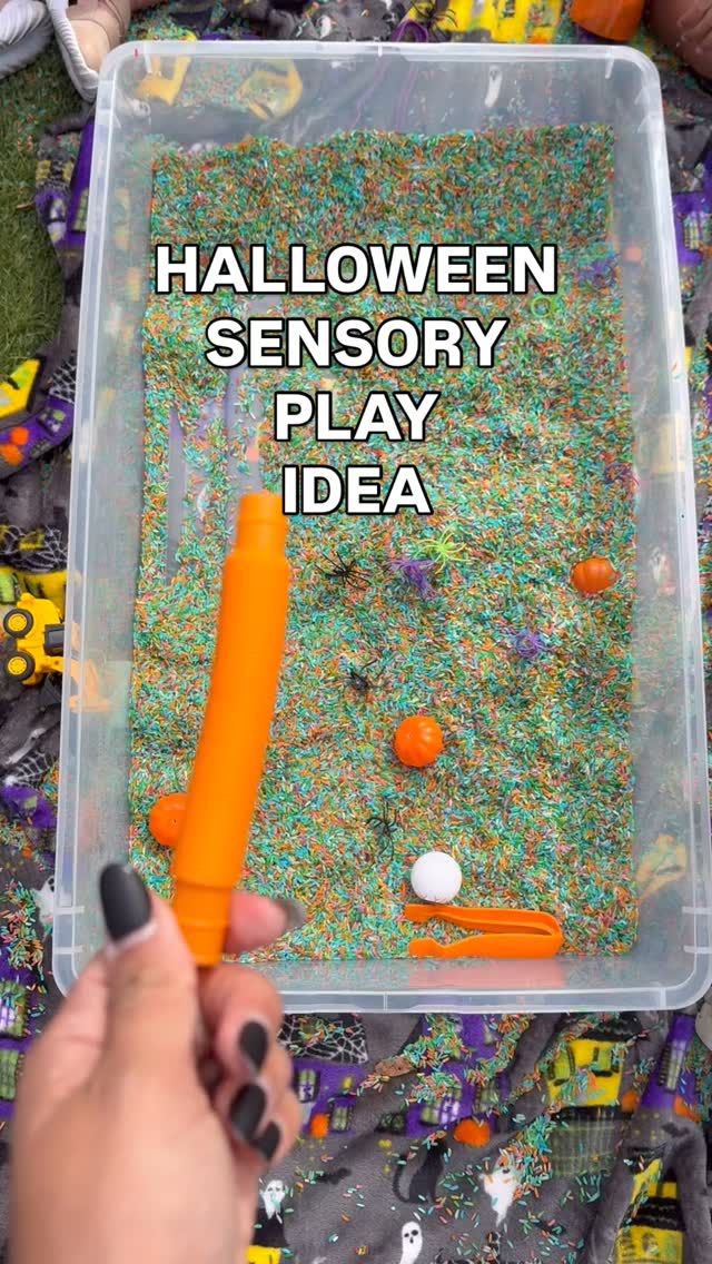 Sensory play, but make it spooky season 👻
-
This bin was created by @sincerelysensory 🎃
We love seeing kids explore sensory bins while also learning through play ✨
Want to make your own bin? Here’s how to create the magic🔮
- Colored rice
- Mini Pumpkins
- Monster fingers
- Spider rings
- Eyeballs
- Fidget tubes
- Tongs
- Pumpkin cups
Let your little one get creative with scooping, dumping, digging + social play with friends 🎃
-
-
-
-
-
-
#speechtherapy #slp #earlyintervention #speech #childdevelopment #aac #solspeechtherapy #halloween #sensoryplay #sensorybin #familysupport #toddler #playbasedtherapy