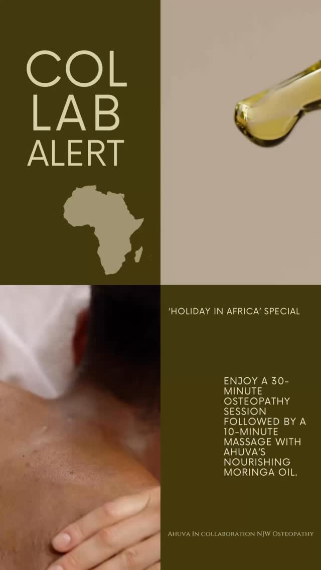 'Holiday in Africa' Limited Time Offer! 🌍
@normajeanwyngard is offering a special promotion at her clinic on Hornchurch High Street! 💆🏽♀️
30-min osteopathy session
Followed by a 10-min African-inspired warm oil massage using Ahuva’s nourishing
Moringa Oil is rich in vitamins A, C & E, antibacterial, antifungal + anti-inflammatory to care for your skin and ease aching muscles this winter.
💌 To book, contact Norma-Jean directly via her page or email truosteopathy@gmail.com with the tagline Holiday in Africa (T&Cs apply).
PLUS, enjoy 15% off all Hot Stone treatments booked & paid for during October; just reply with 'Africa Heat! 🔥'
Experience the magic of Africa without leaving town, right here in Hornchurch.
Moringa oil proudly supplied by @ahuvaofficial #Hornchurch #collaboration #spaexperience #africanspa #africaninspired